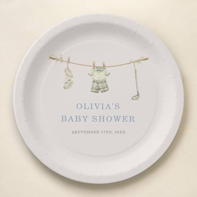 Golf Clothesline Baby Shower Party Paper Plates (Creator Uploaded)