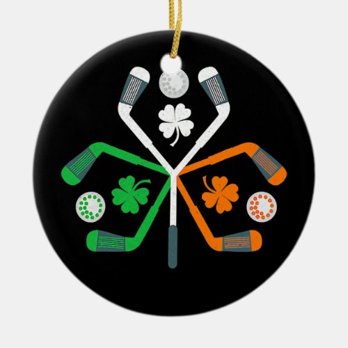 Golf Clover Shamrock Irish Flag St Patricks Day Ceramic Ornament