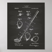 Golf Club 1910 Patent Art - Chalkboard Poster