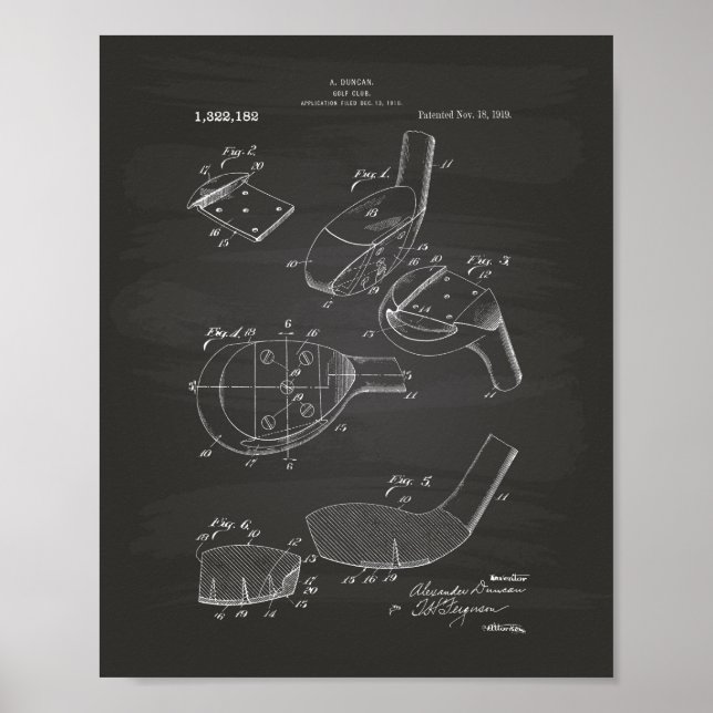 Golf Club 1919 Patent Art - Chalkboard Poster (Front)