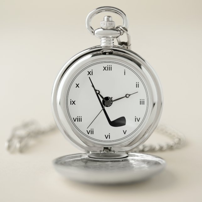 Golf club and ball black and white custom pocket watch (Inside)