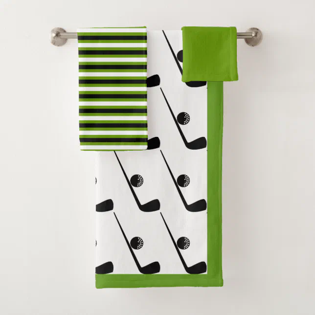 Golf club and ball black, green bathroom towel set Zazzle