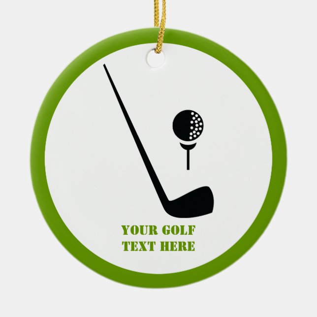Golf club and ball black, green custom ceramic ornament (Front)