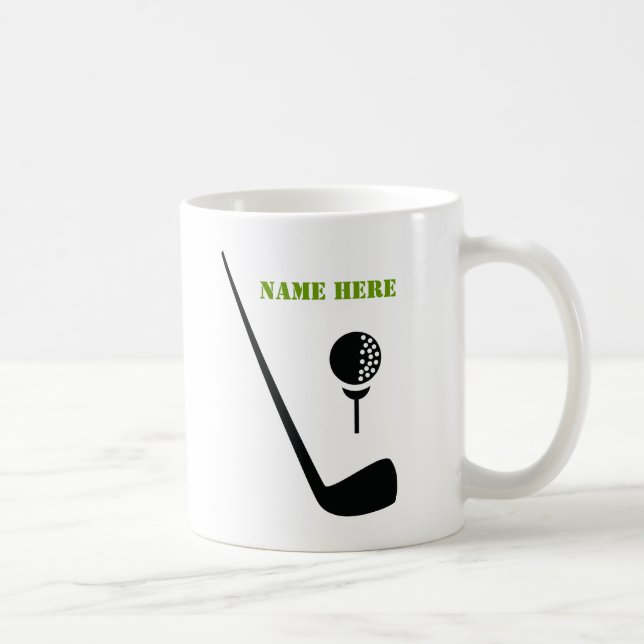 Golf club and ball black, green custom coffee mug (Right)