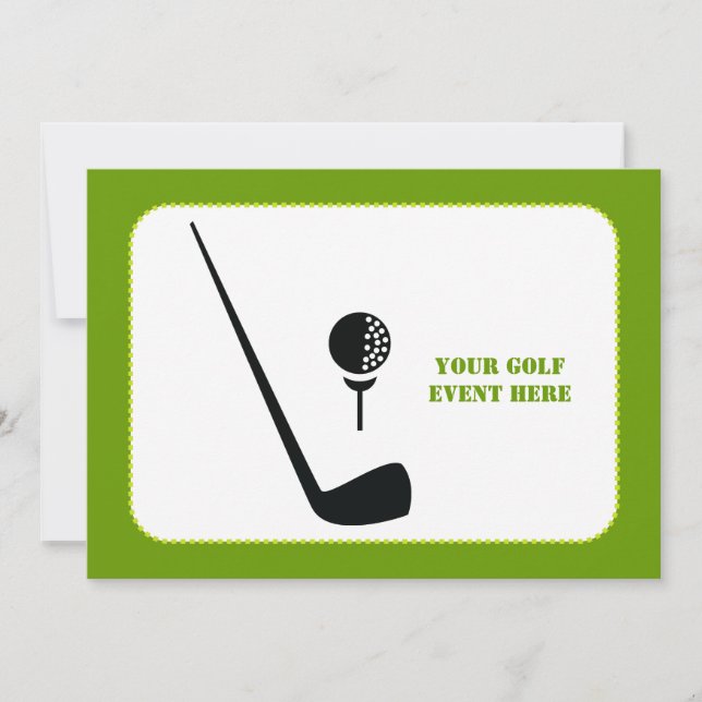 Golf club and ball black, green custom invitation (Front)