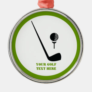 Golf club and ball black, green custom metal ornament