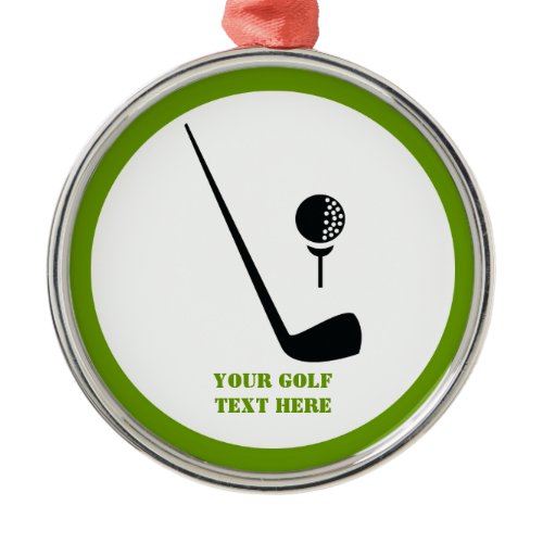 Golf club and ball black, green custom metal ornament