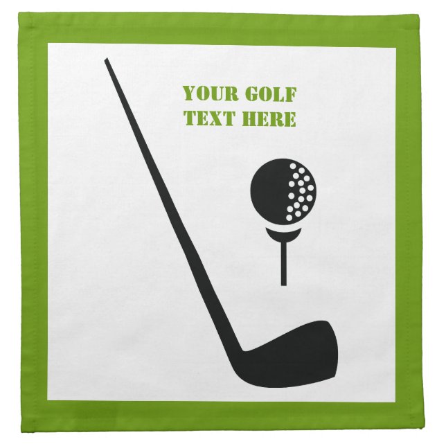 Golf club and ball black, green custom napkin (Front)