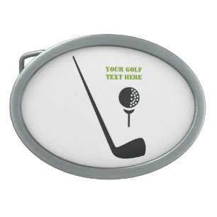 Golf club and ball black, green custom oval belt buckle