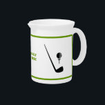 Golf club and ball black, green custom pitcher<br><div class="desc">Golf club and ball black, green beverage pitcher that features a minimalist icon of a black golf club and ball and your text on white background with green border. This cool design is a template and it is completely customizable. This modern, minimalist design makes a perfect gift for golf players...</div>