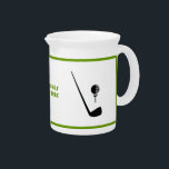 Golf club and ball black, green custom pitcher<br><div class="desc">Golf club and ball black, green beverage pitcher that features a minimalist icon of a black golf club and ball and your text on white background with green border. This cool design is a template and it is completely customizable. This modern, minimalist design makes a perfect gift for golf players...</div>