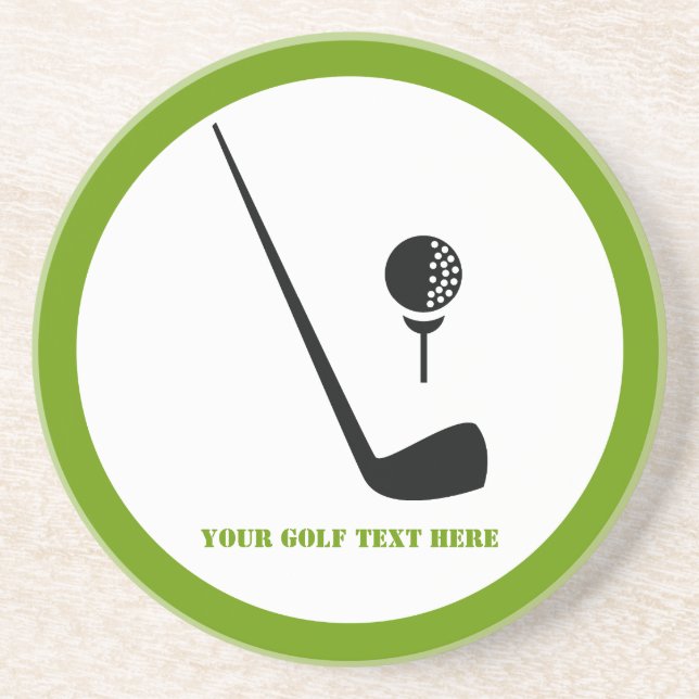 Golf club and ball black, green custom sandstone coaster (Front)