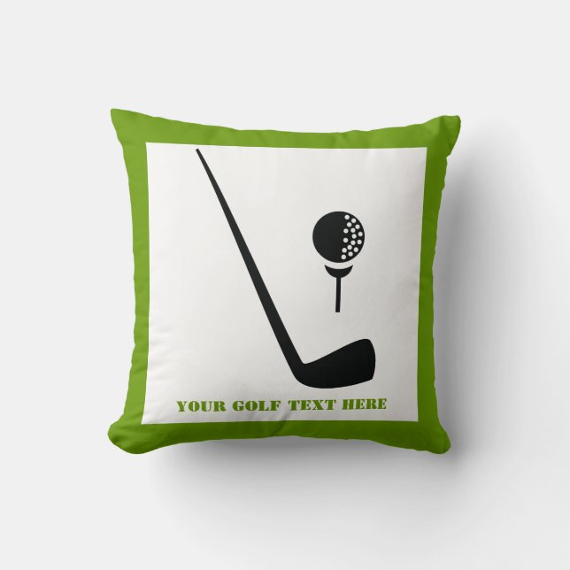 Golf club and ball black, green custom throw pillow (Front)