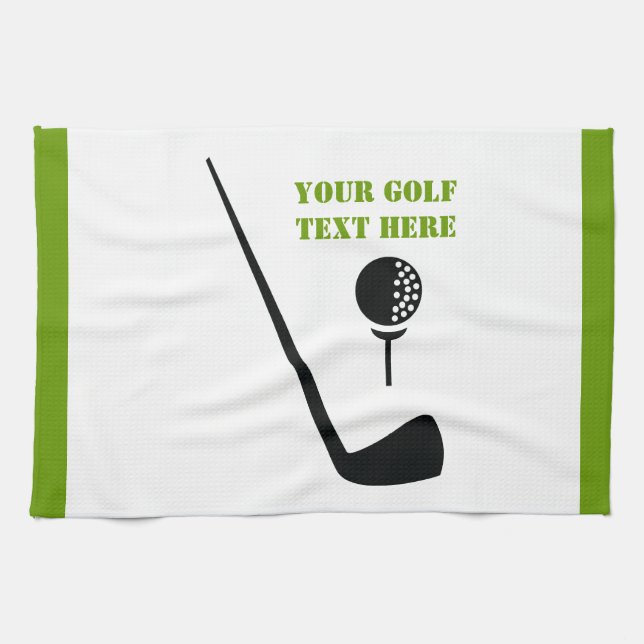 Golf club and ball black, green custom towel (Horizontal)
