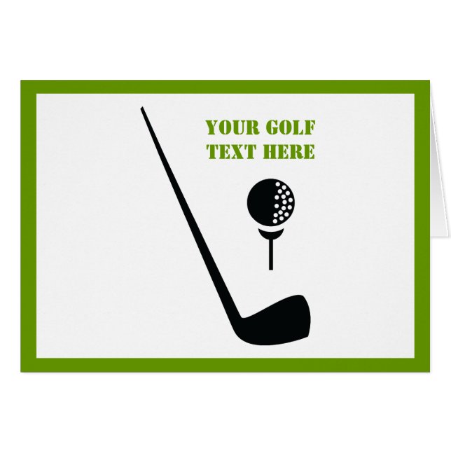 Golf club and ball black, green greeting card (Front Horizontal)
