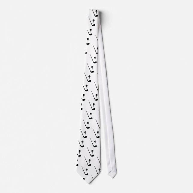Golf club and ball black, white custom neck tie (Front)