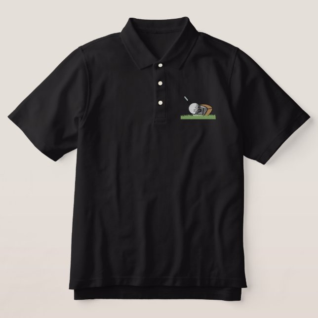 Golf Club And Ball Embroidered Polo Shirt (Design Front)