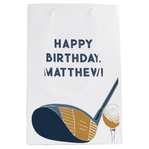 Golf Club and Ball Personalized Golfers Birthday Medium Gift Bag