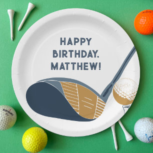 Golf Club and Ball Personalized Golfers Birthday Paper Plates