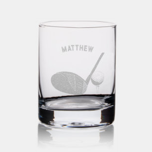 Golf Club and Ball Personalized Golfers Name Rocks Glass