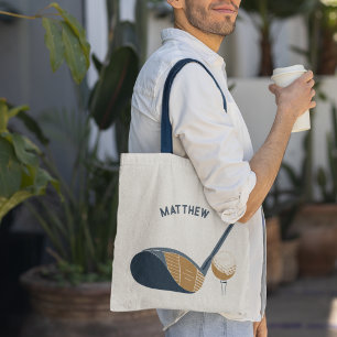 Golf Club and Ball Personalized Golfers Name Tote Bag