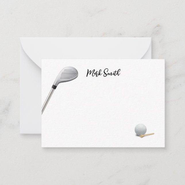 Golf Club and ball with Name for golfer  Note Card (Front)