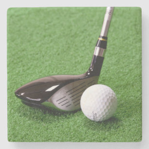 Golf Club and Golf Ball on the Green Stone Coaster