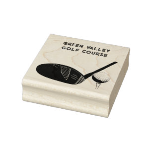 Golf Club and Golf Ball with Custom Text Rubber Stamp
