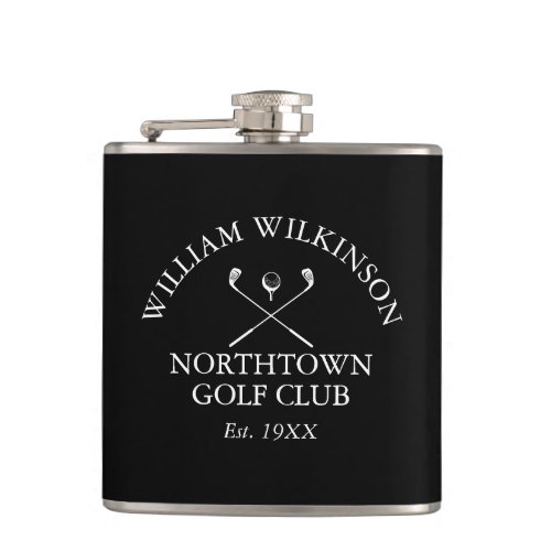 Golf Club And Member Name Black And White Flask