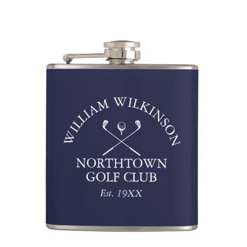 Golf Club And Member Name Navy Blue Flask