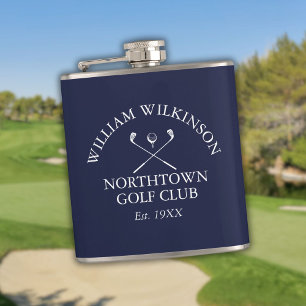Golf Club And Member Name Navy Blue Flask