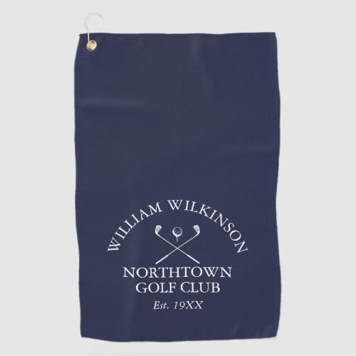 Golf Club and Member Name Navy Blue Golf Towel