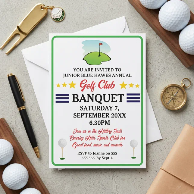 Golf Club Banquet Invitation Green Navy Stars | Zazzle