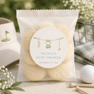 Golf Club Clothesline Baby Shower Favor Classic Round Sticker