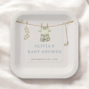 Golf Club Clothesline Baby Shower Party Paper Plates