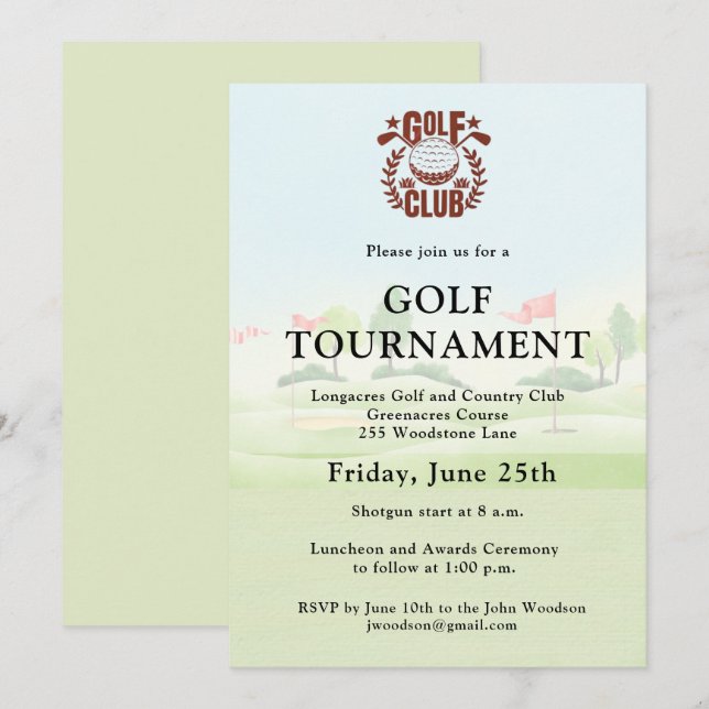 Golf Club Corporate Tournament Logo  Invitation (Front/Back)