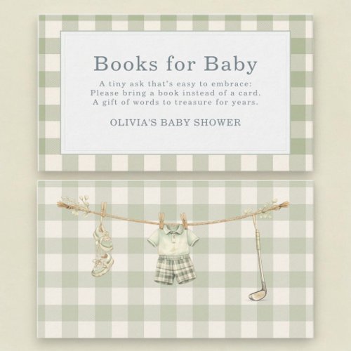 Golf Club Gingham Books for Baby Shower Enclosure Card