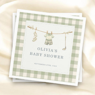 Golf Club Gingham Sage Green Baby Shower Party Napkins