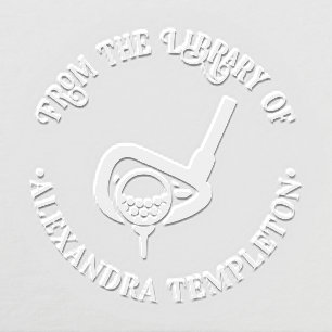 Golf Club, Golf Ball on Tee Library Book Name Embosser