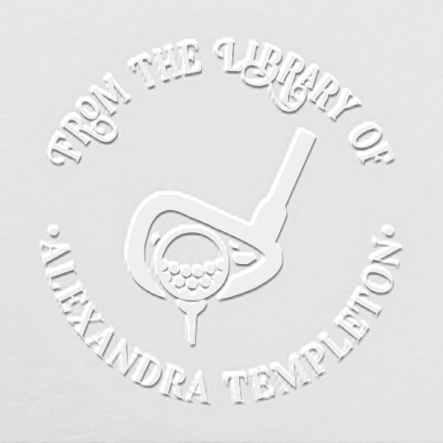 Golf Club, Golf Ball on Tee Library Book Name Embosser