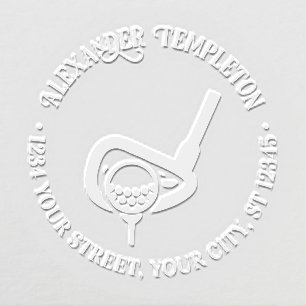 Golf Club, Golf Ball on Tee Name Return Address Embosser