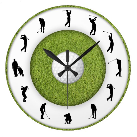 Golf Club Golfer Figure Grass Design Clock