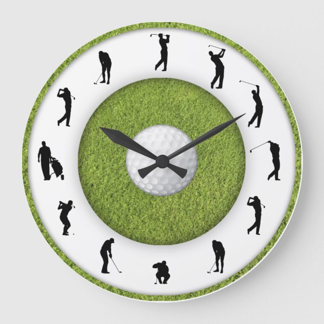 Golf Club Golfer Figure Grass Design Clock (Front)