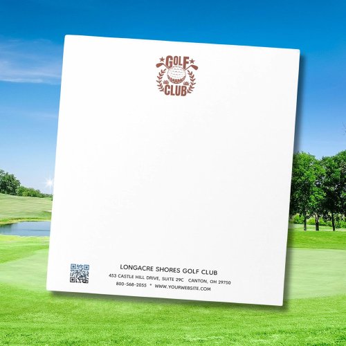 Golf Club Logo and QR Code Unlined Notepad