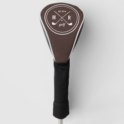 Golf Club logo monogram Brown leather Golf Head Cover