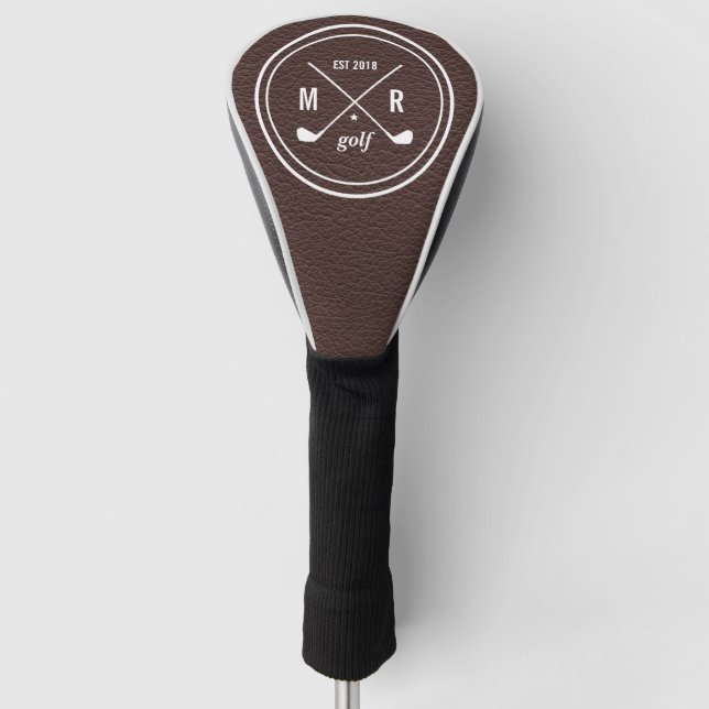 Golf Club logo monogram Brown leather Head Cover (Front)