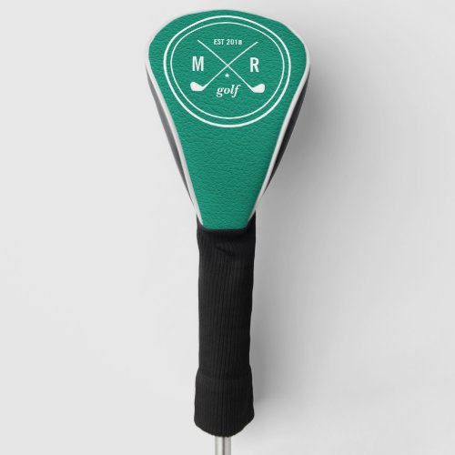 Golf Club logo monogram Emerald green leather Golf Head Cover