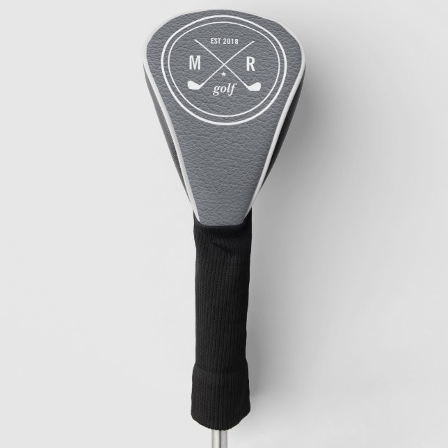 Golf Club logo monogram Gray leather Golf Head Cover (Front)