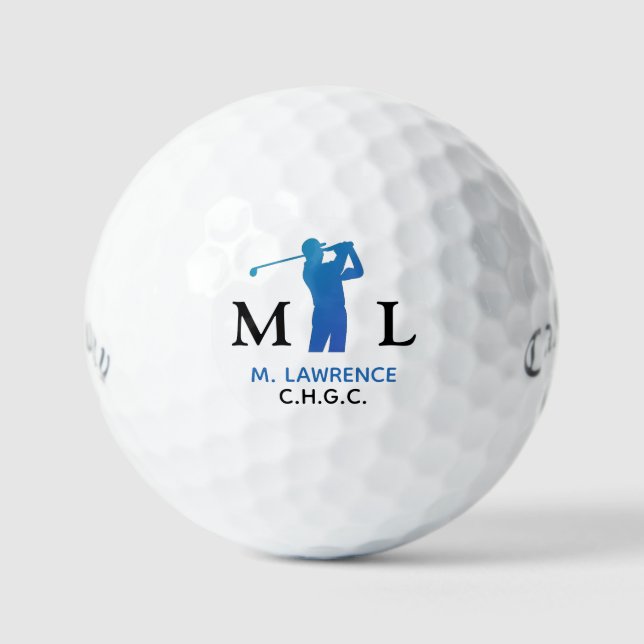 Golf Club Name Abbreviation Blue Monogram  Golf Balls (Front)