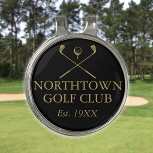 Golf Club Name Black And Gold Golf Hat Clip